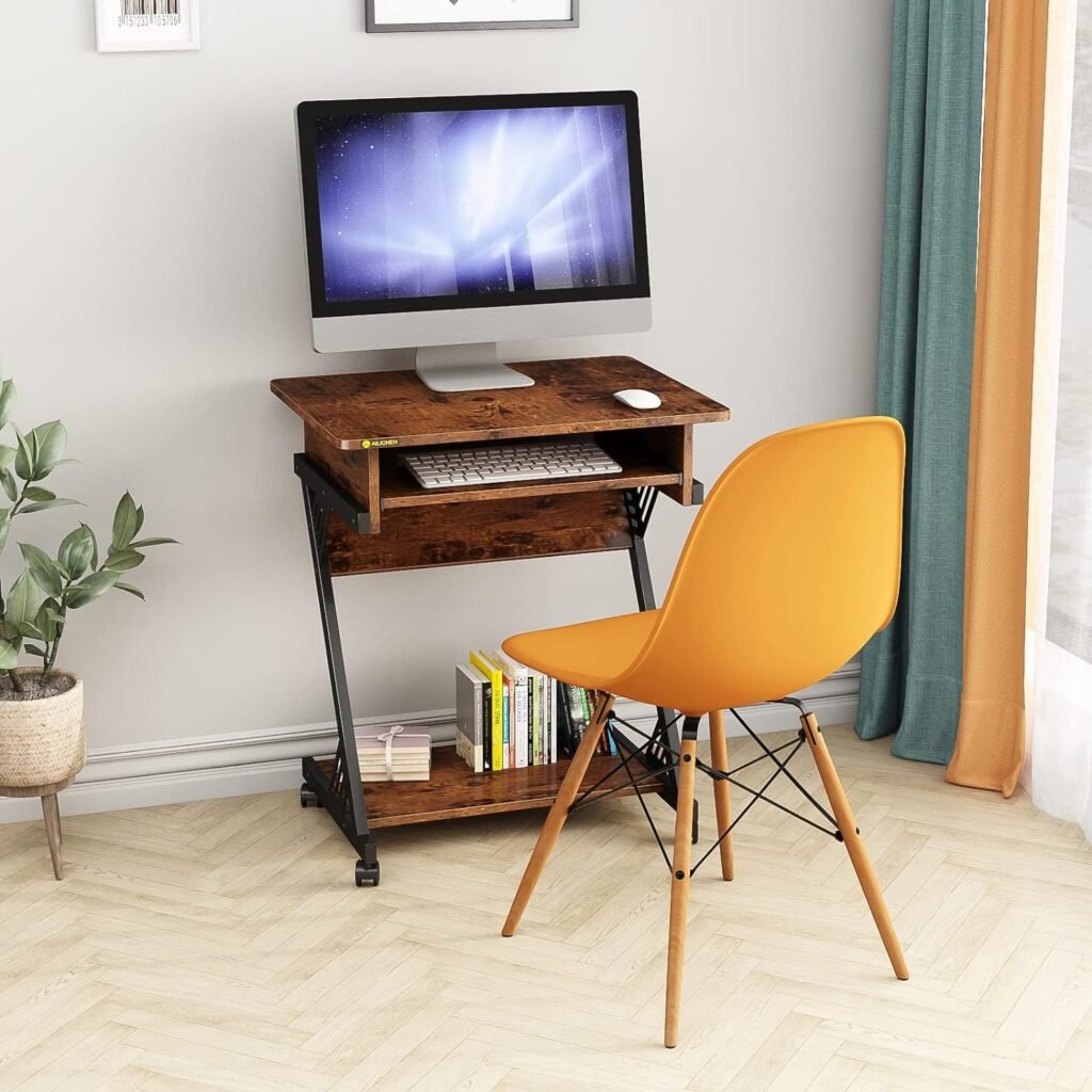 ALISENED 2 Tier Computer Desk with Keyboard Tray, 23.6 Home Office Desk Computer Workstation Rolling Study PC Laptop Table for Small Spaces,Z-Shaped Small Compact Study Table