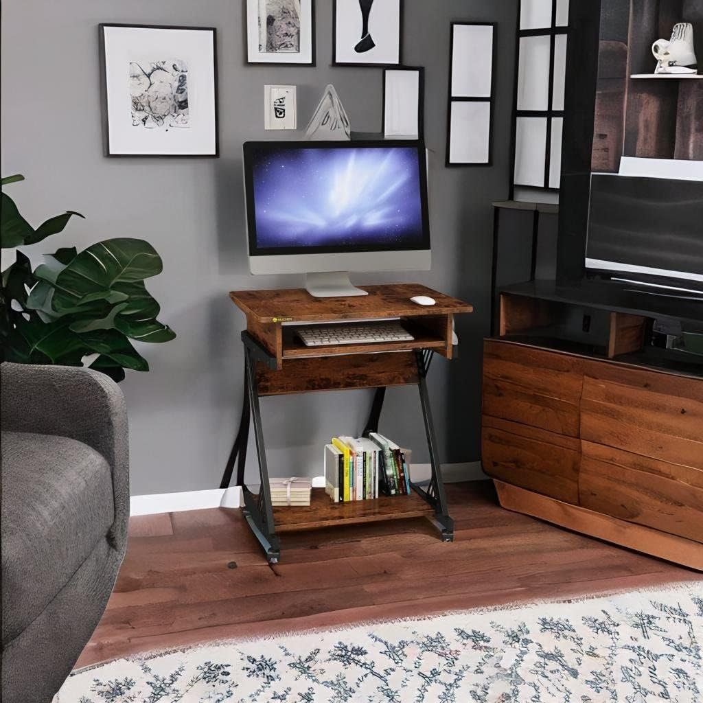 ALISENED 2 Tier Computer Desk with Keyboard Tray, 23.6 Home Office Desk Computer Workstation Rolling Study PC Laptop Table for Small Spaces,Z-Shaped Small Compact Study Table