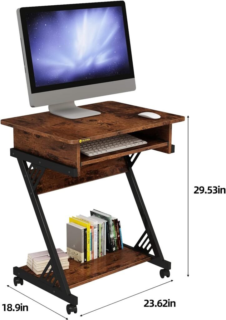 ALISENED 2 Tier Computer Desk with Keyboard Tray, 23.6 Home Office Desk Computer Workstation Rolling Study PC Laptop Table for Small Spaces,Z-Shaped Small Compact Study Table