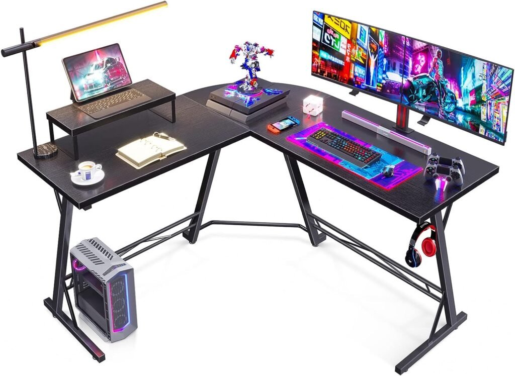 Casaottima Gaming Desk L Shaped Computer Desk, Corner Desk for Home Office with Monitor Stand 51, Black