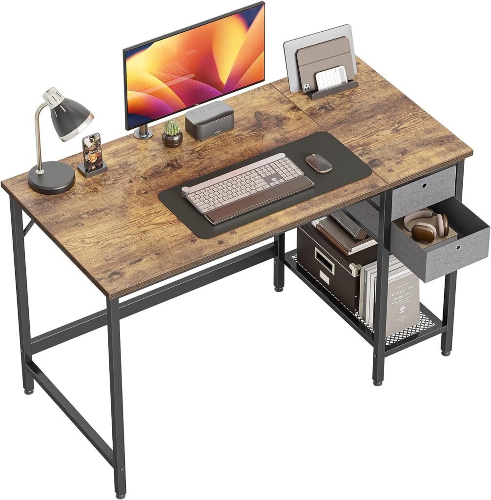 Cubiker Computer Home Office Desk with Drawers, 47 Inch Small Desk Study Writing Table, Modern Simple PC Desk, Rustic Brown