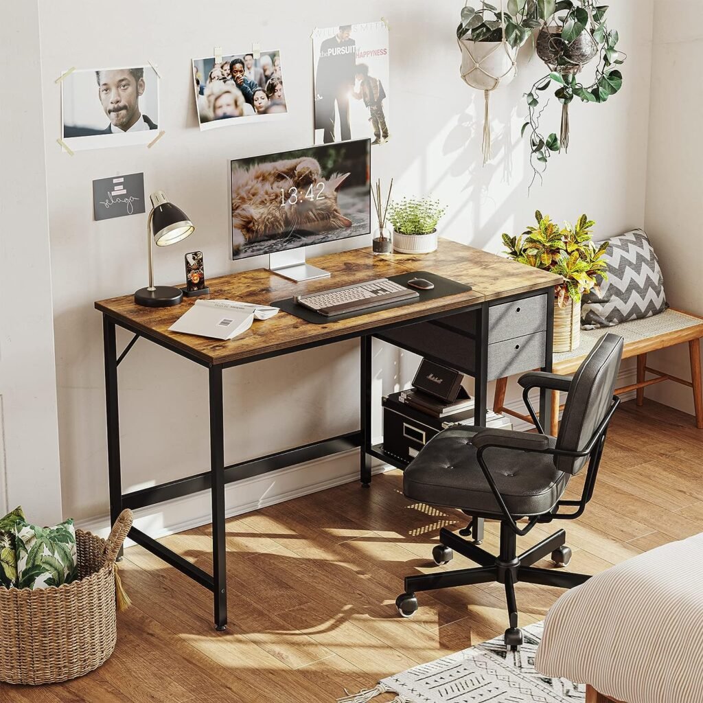 Cubiker Computer Home Office Desk with Drawers, 47 Inch Small Desk Study Writing Table, Modern Simple PC Desk, Rustic Brown