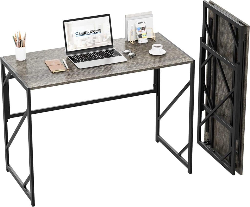 Elephance Folding Desk Writing Computer Desk for Home Office, No-Assembly Study Office Desk Foldable Table for Small Spaces