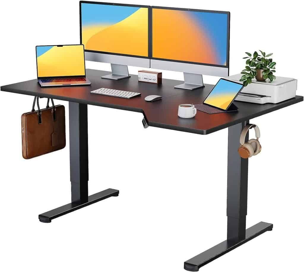 ErGear L Shaped Height Adjustable Electric Standing Desk 55 Corner Standing Desk Sit Stand Desk with Splice Board Ergonomic Desk Home Office Desk Computer Workstation, Black