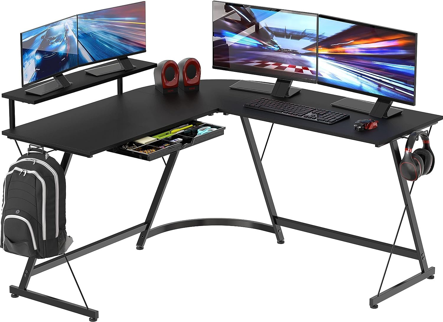 shw vista l shape desk with monitor stand black review