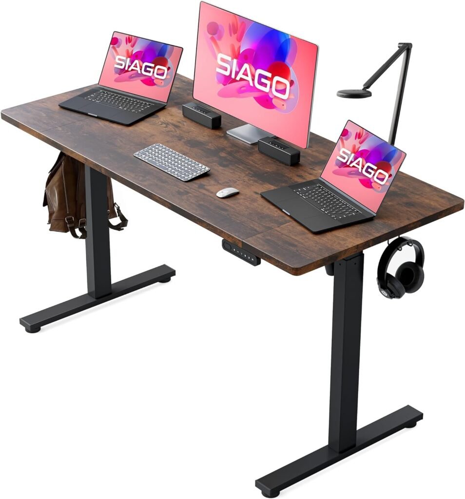 SIAGO Electric Standing Desk Adjustable - 48 x 24 Inch Sit Stand Desk with Cable Management - 3 Memory Preset Stand up Computer Table Desks for Home Office Work