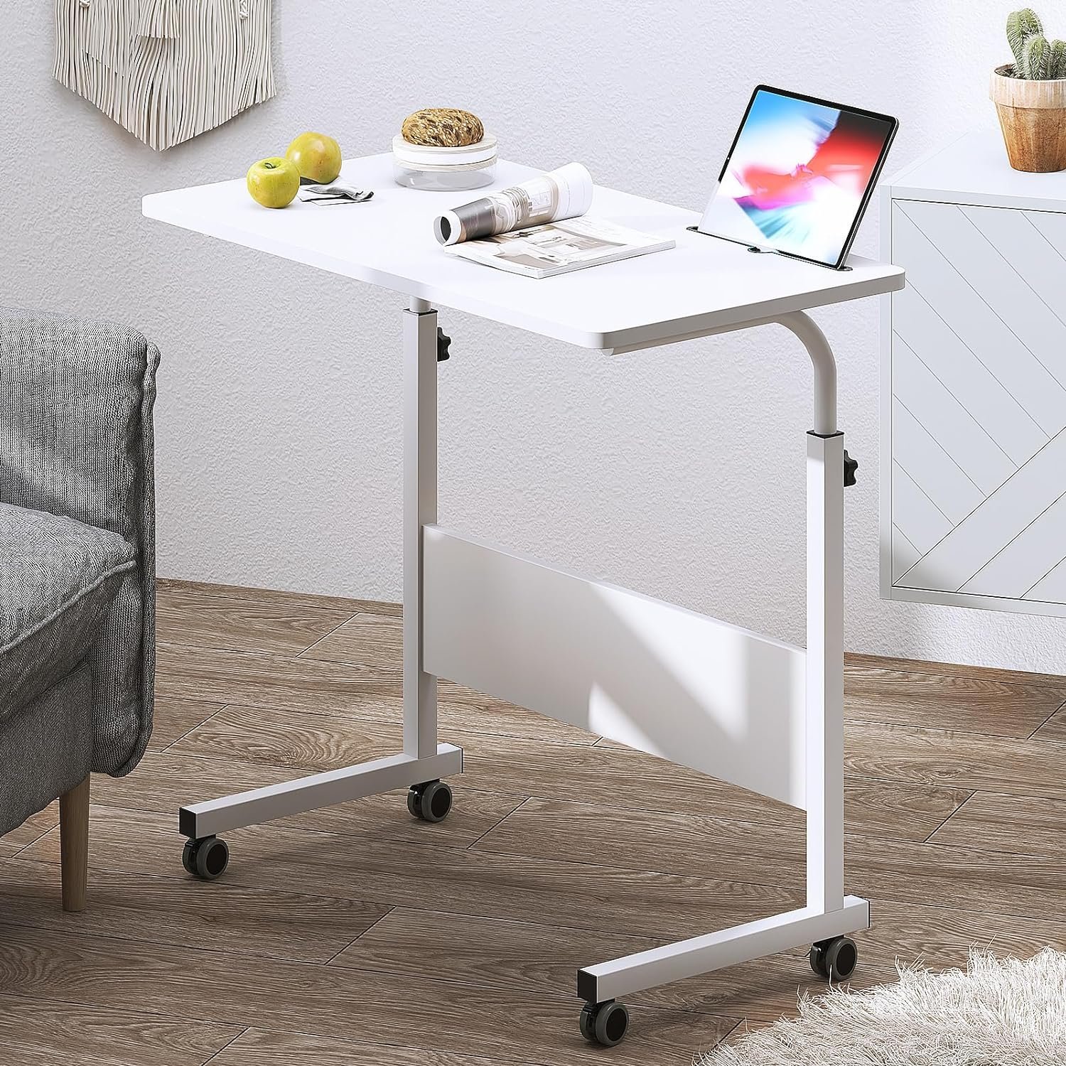 Amazon.com : DlandHome Rolling Desk Adjustable Standing Desk, Mobile Side Table 31.4 Inches w/Wheels Adjustable C Table Movable Portable Laptop Computer Stand for Bed Sofa,White : Health  Household