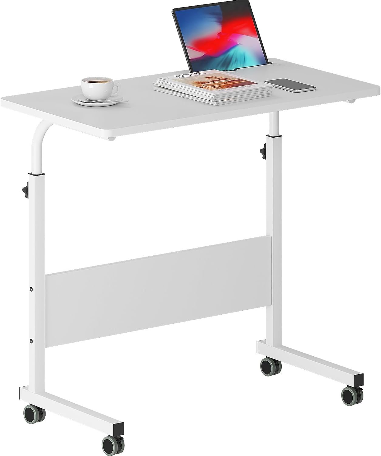 Amazon.com : DlandHome Rolling Desk Adjustable Standing Desk, Mobile Side Table 31.4 Inches w/Wheels Adjustable C Table Movable Portable Laptop Computer Stand for Bed Sofa,White : Health  Household