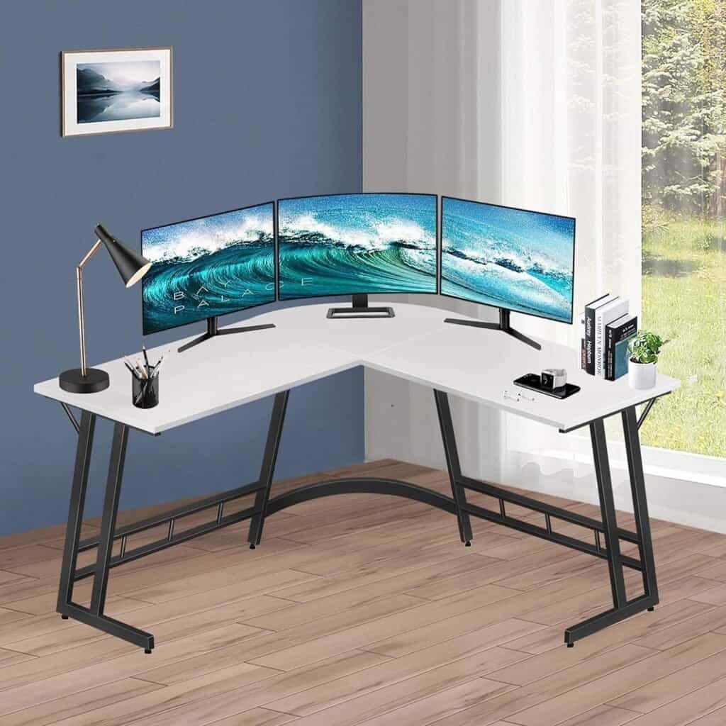 Lufeiya L Shaped Desk White Corner Computer Desks for Small Space Home Office Student Study Bedroom Gaming PC Work,47 Inch Modern L-Shaped Writing Table