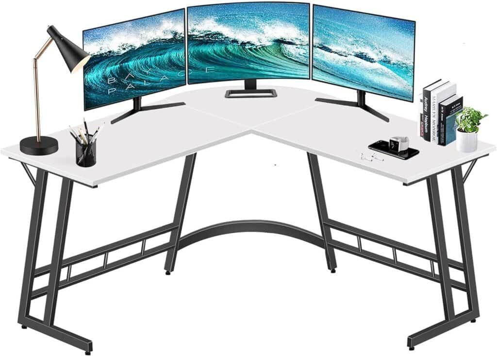 Lufeiya L Shaped Desk White Corner Computer Desks for Small Space Home Office Student Study Bedroom Gaming PC Work,47 Inch Modern L-Shaped Writing Table