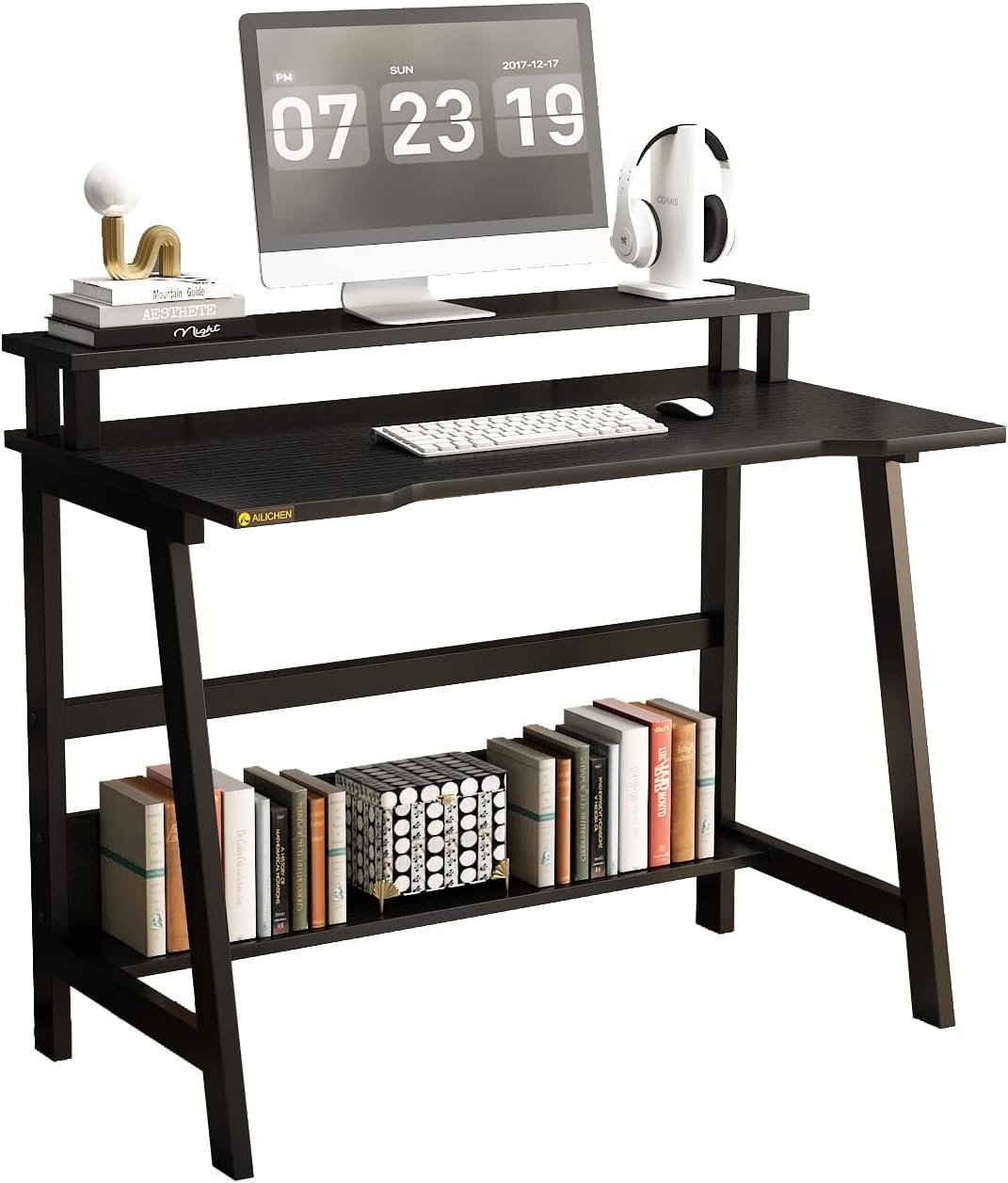 ALISENED Computer Home Office Desk, 31.5 Desk for Small Spaces with Storage Shelf,Small Computer Desk with Monitor and Bookshelf, Modern Simple Style Laptop Desk