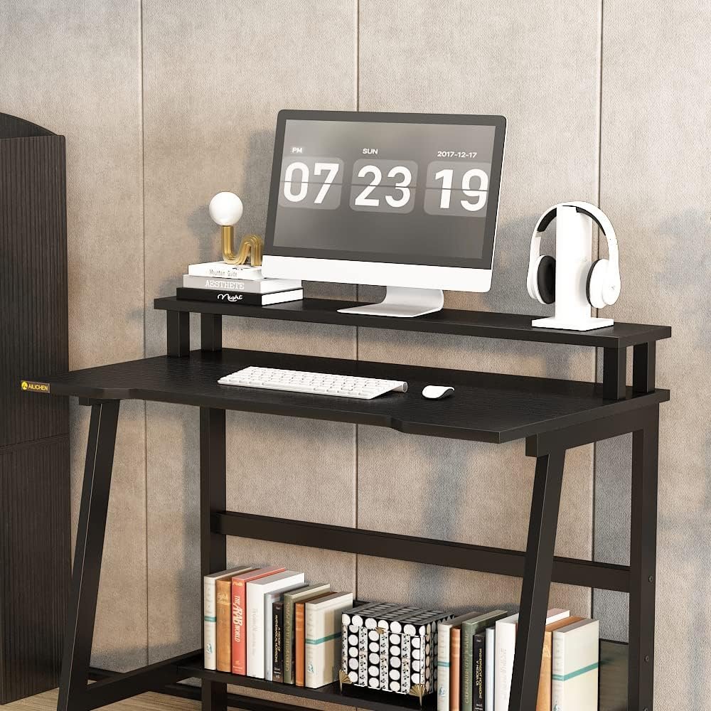 ALISENED Computer Home Office Desk, 31.5 Desk for Small Spaces with Storage Shelf,Small Computer Desk with Monitor and Bookshelf, Modern Simple Style Laptop Desk