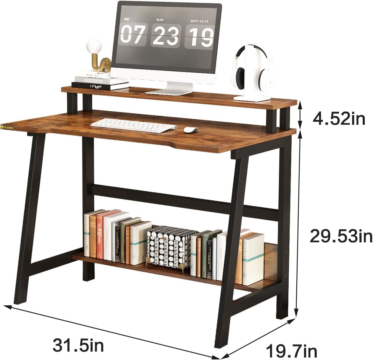 ALISENED Computer Home Office Desk, 31.5 Desk for Small Spaces with Storage Shelf,Small Computer Desk with Monitor and Bookshelf, Modern Simple Style Laptop Desk