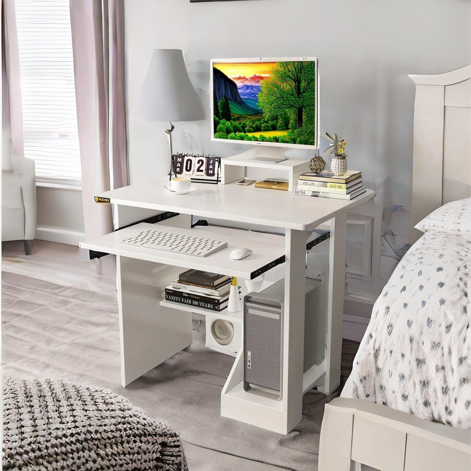 ALISENED Desktop Computer Desk, Laptop Study Table Office Desk with Storage Drawer Shelves Keyboard Tray, Small Student Desks Gaming Computer Desk for Small Spaces Home Office