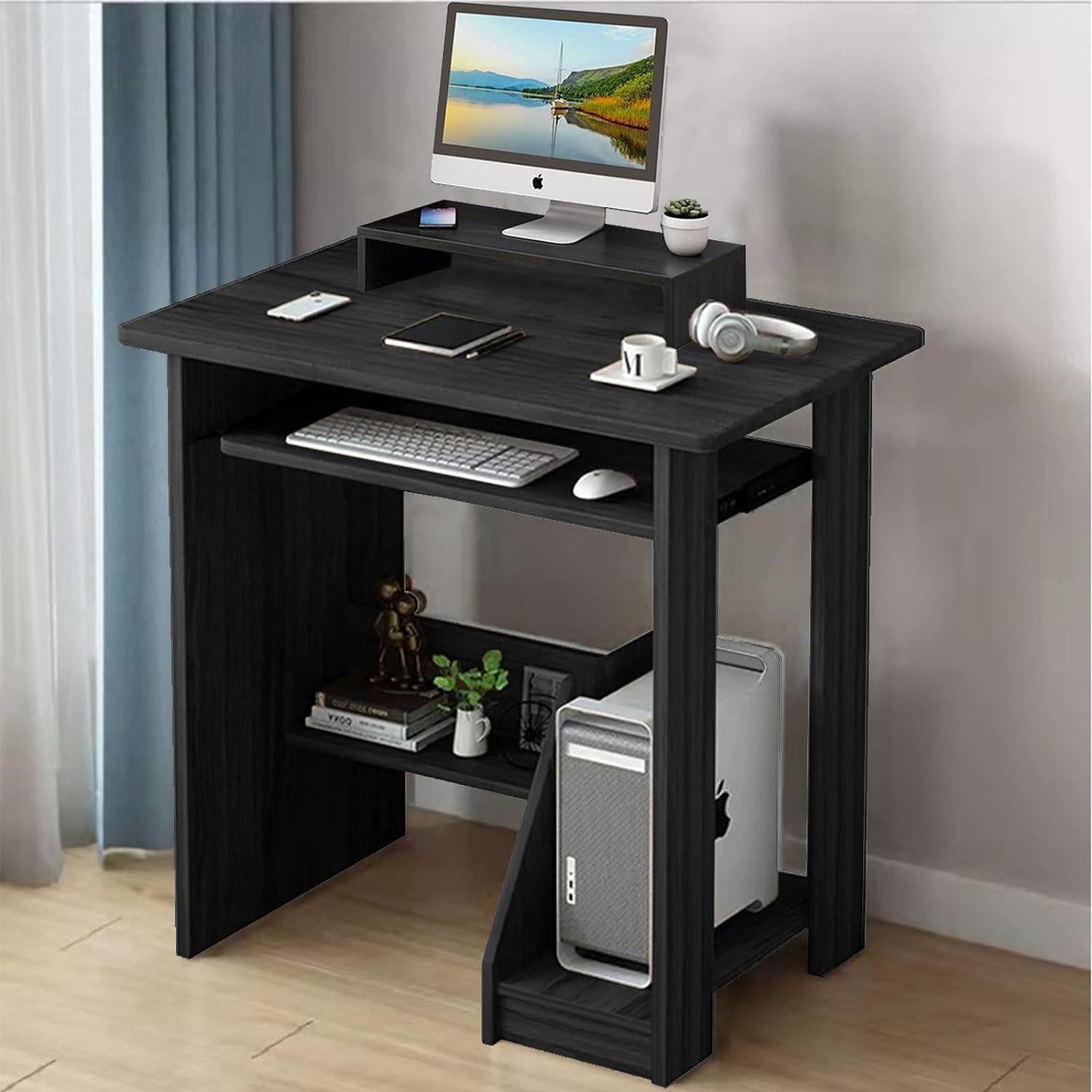 ALISENED Desktop Computer Desk, Laptop Study Table Office Desk with Storage Drawer Shelves Keyboard Tray, Small Student Desks Gaming Computer Desk for Small Spaces Home Office