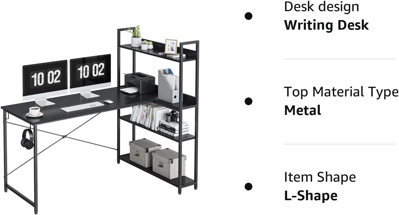 CubiCubi Computer Corner Desk with Storage Shelves, 47 Inch Small L Shaped Computer Desk, Home Office Writing Desk with 2 Hooks, Rustic Brown