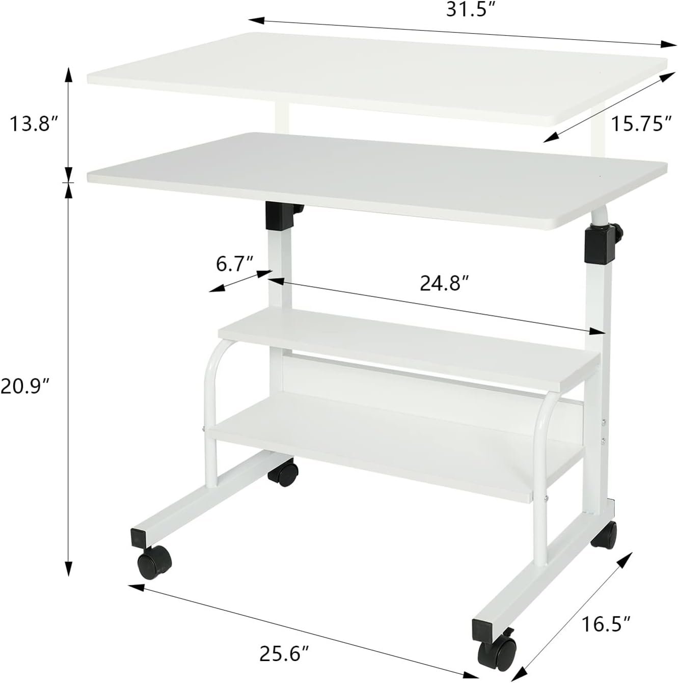 QZMDSM Small Desks Portable Laptop Computer Desk for Small Spaces Adjustable Desk Standing Desk for Bedrooms Couch Desk for Home Office Table Mobile Rolling Desk on Wheels White Desk with Storage