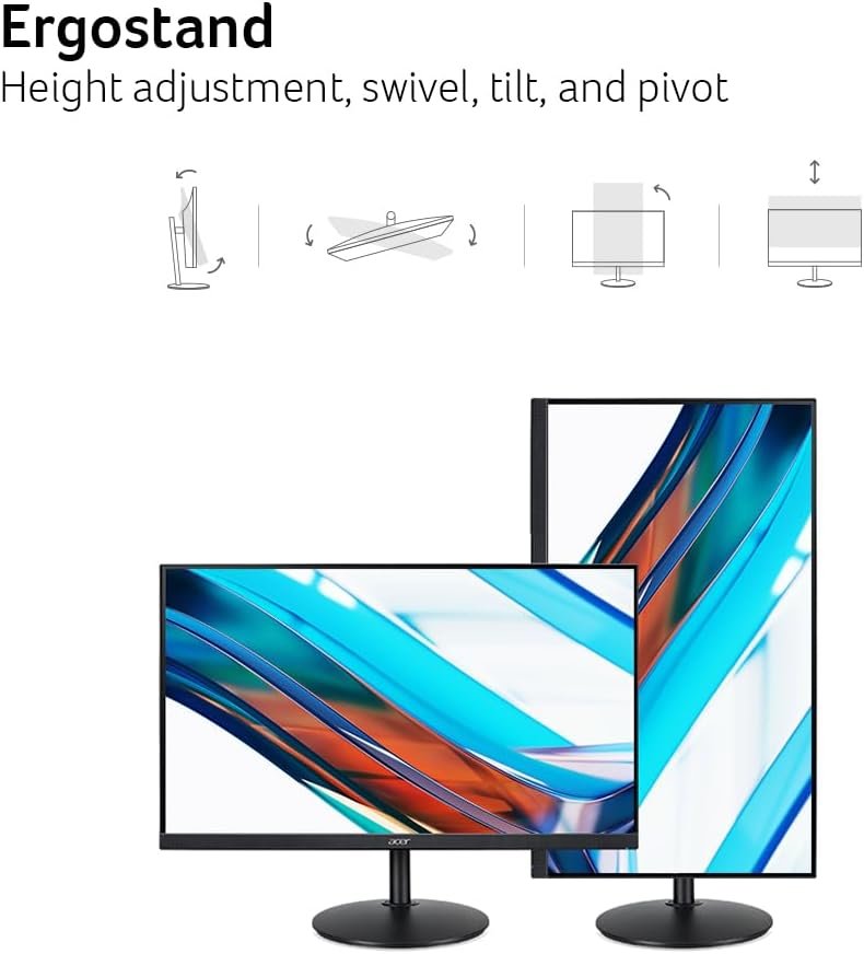 Acer 23.8” Full HD 1920 x 1080 IPS Zero Frame Home Office Computer Monitor - 178° Wide View Angle - 16.7M - NTSC 72% Color Gamut - Low Blue Light - Tilt Compatible - VGA HDMI DVI R240HY bidx