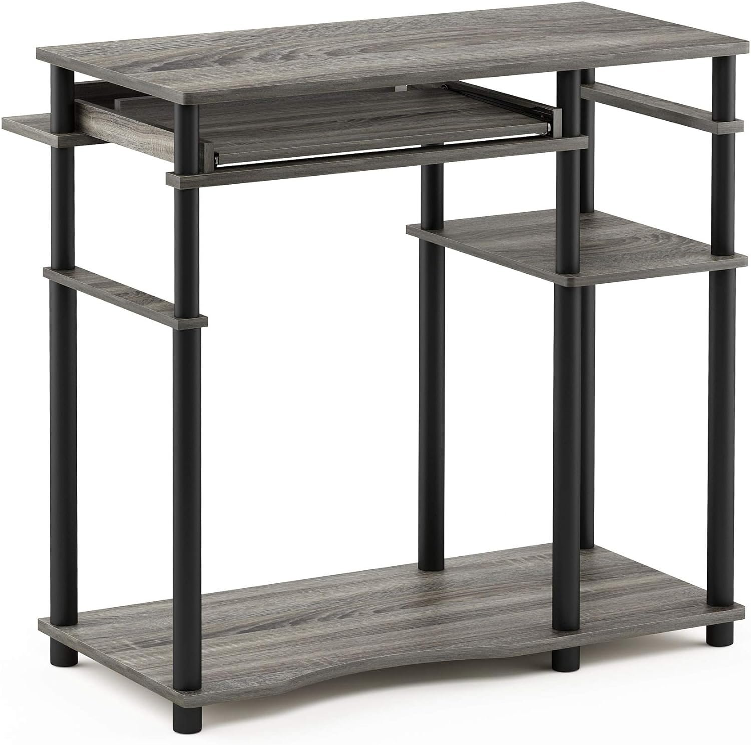 Furinno Abbott Computer Desk with Bookshelf, French Oak Grey/Black