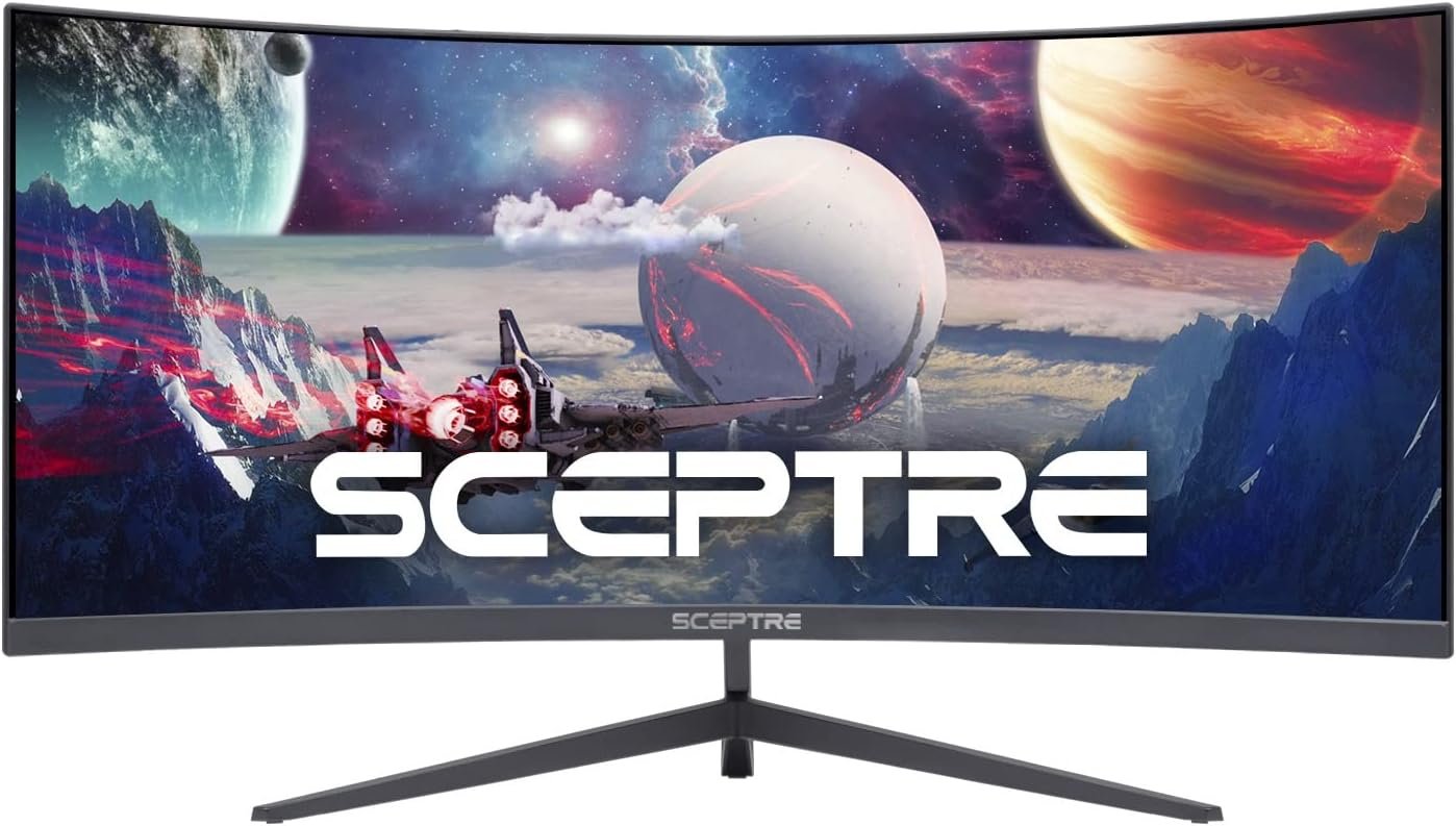 Sceptre 30-inch Curved Gaming Monitor 21:9 2560x1080 Ultra Wide/ Slim HDMI DisplayPort up to 200Hz Build-in Speakers, Metal Black (C305B-200UN1)