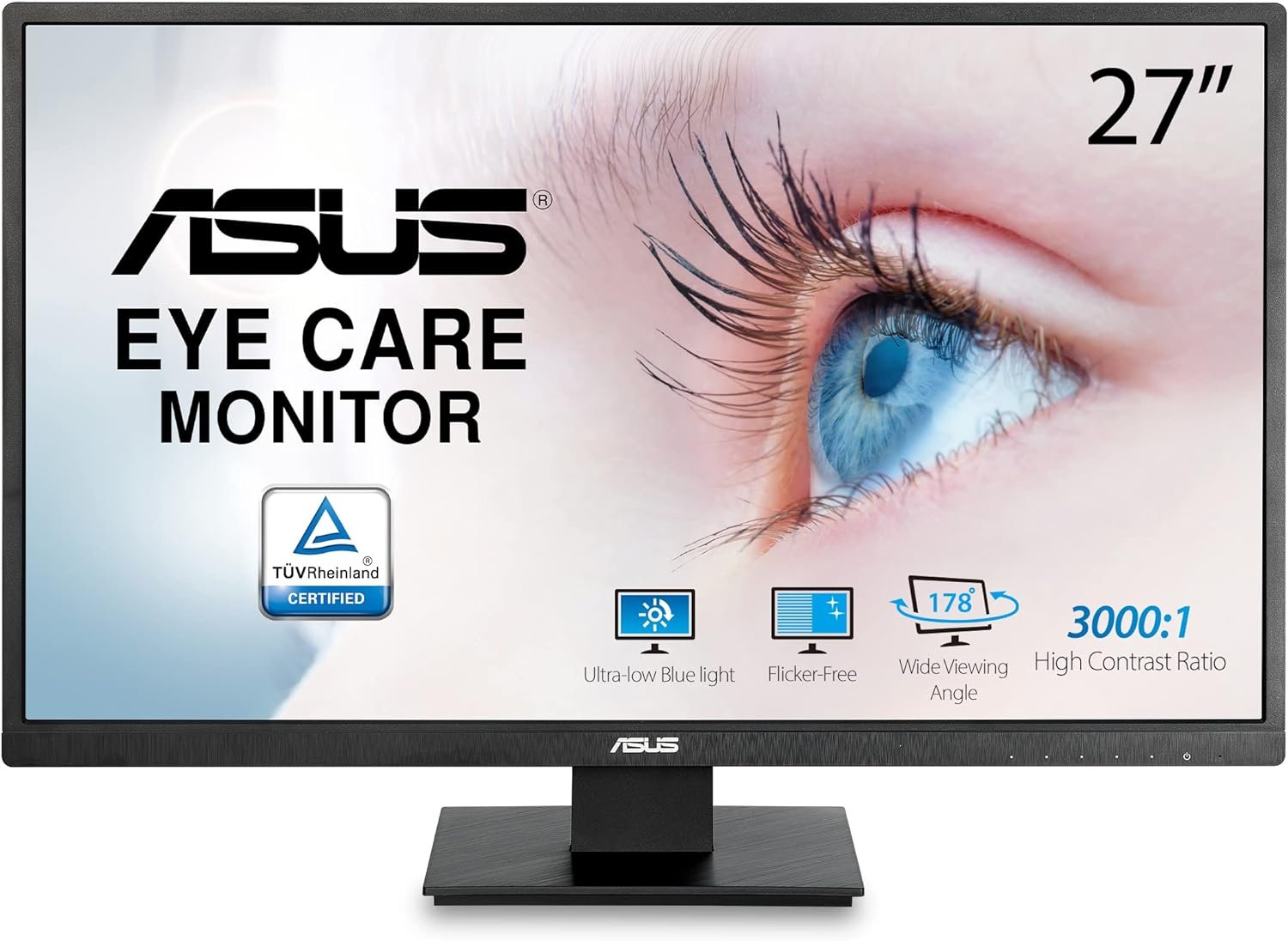 ASUS 27 1080P Monitor - Full HD, Eye Care, Low Blue Light, Flicker-Free, VESA Mountable, Anti-Glare, D-Sub, HDMI Computer PC Monitor - VA279HAE