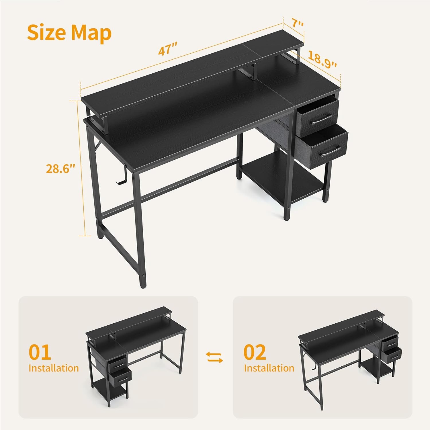 cubicubi 47 inch computer desk with storage shelves monitor stand keyboard tray home office desk study writing table rus 3