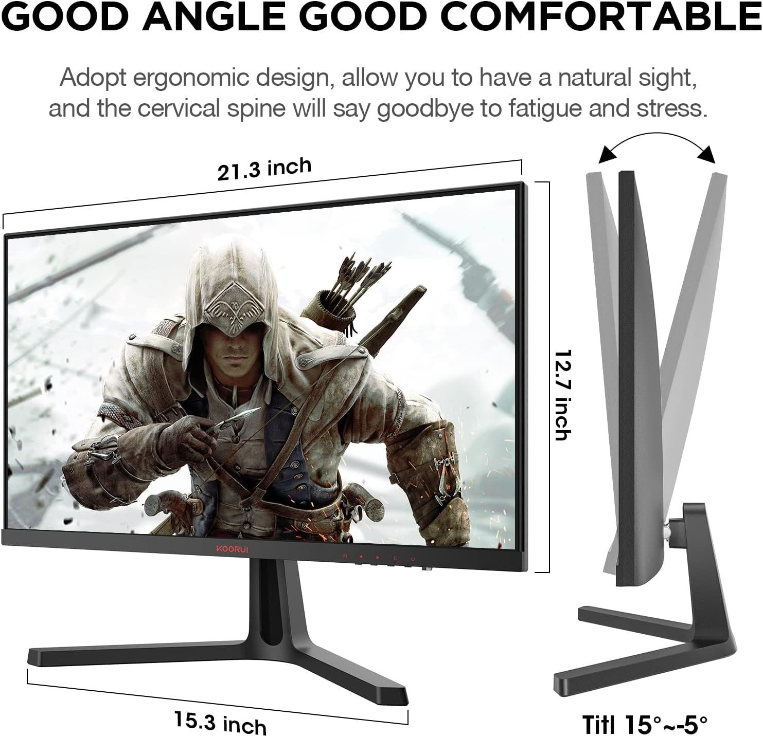 KOORUI 24 Inch Computer Monitor -FHD 1080P Gaming Monitor 165Hz VA 1ms, AdaptiveSync Technology, LED Monitors with Ultra-Thin, HDMI X2 /DP, VESA Compatible, Eye Care 24E4