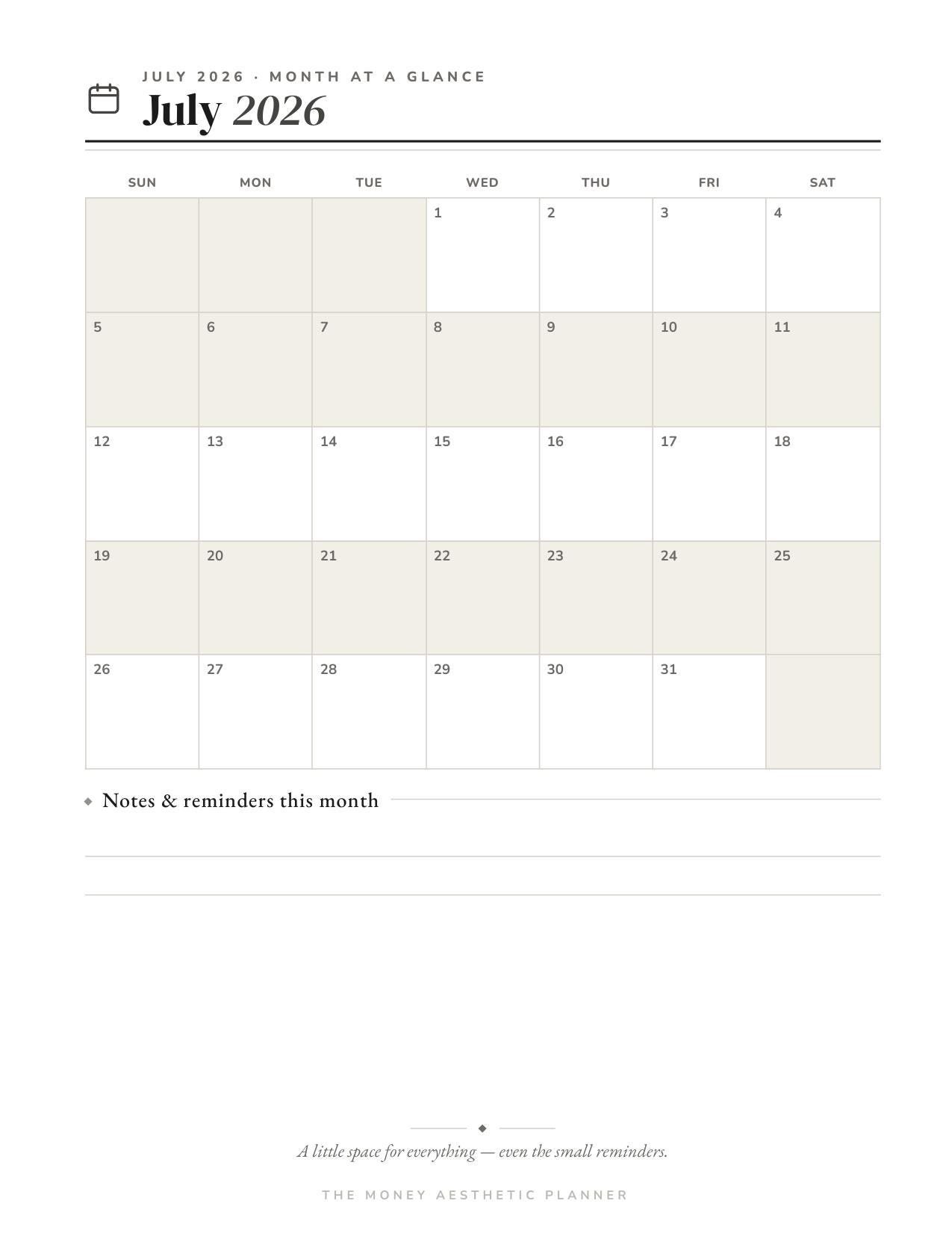 Monthly calendar