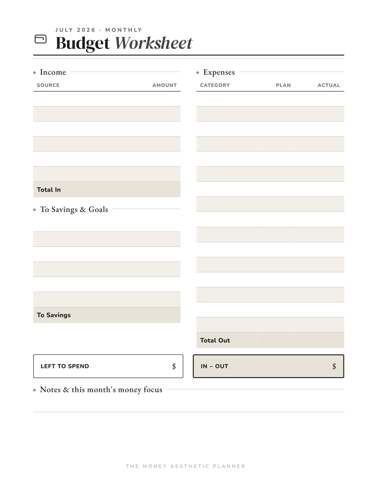 Budget worksheet