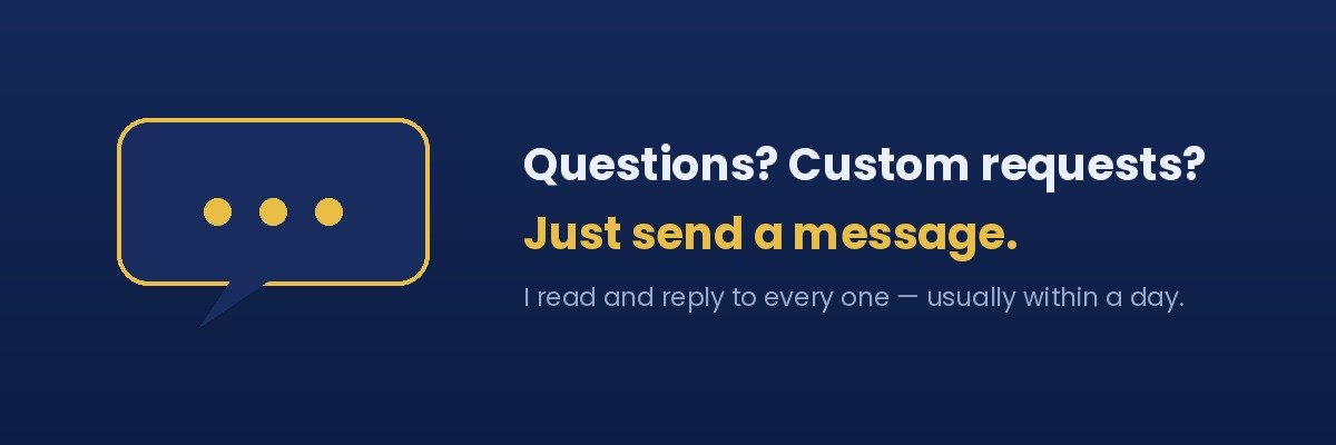 Questions or custom requests? Just send a message.