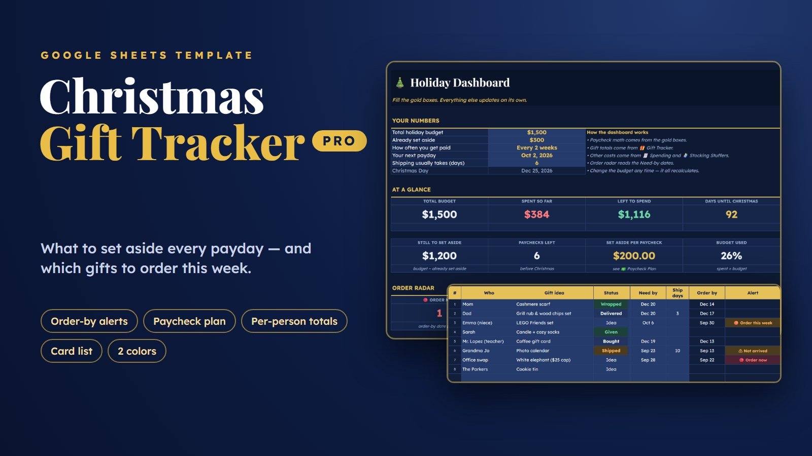 Christmas Gift Tracker for Google Sheets (PRO)