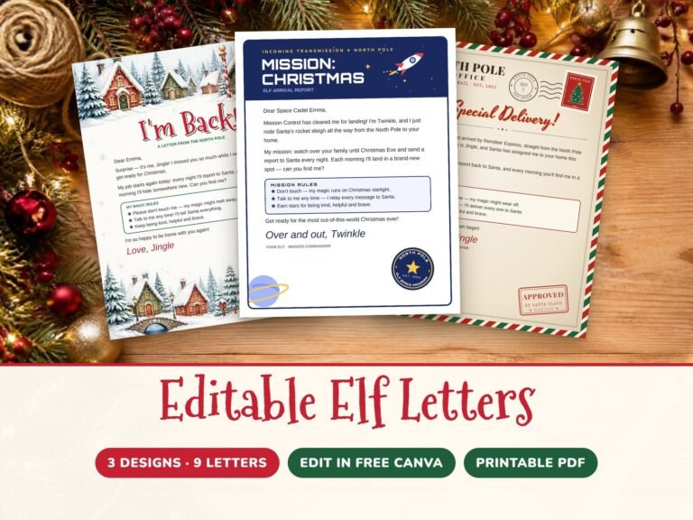 Elf arrival letter template — editable Canva elf letters in 3 designs