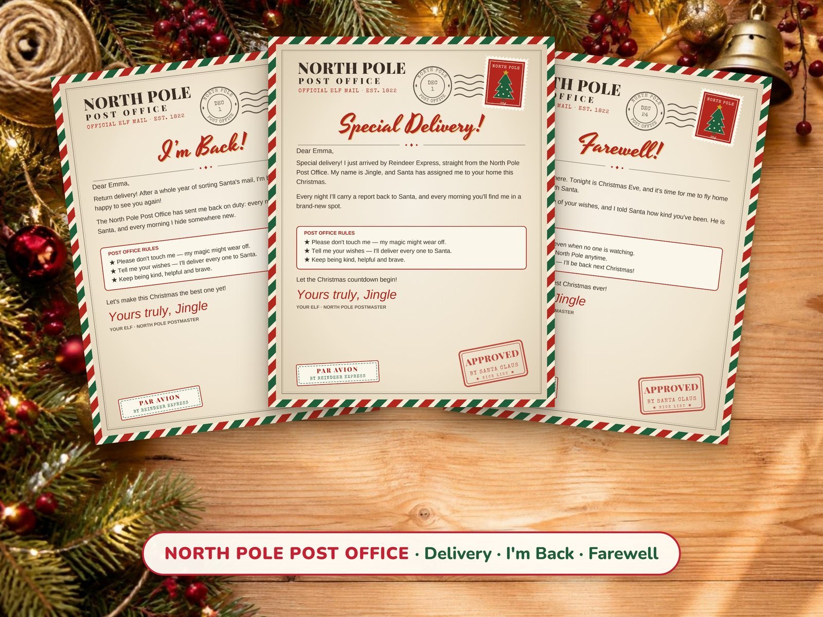 North Pole Post Office elf letters — special delivery, I'm back and farewell