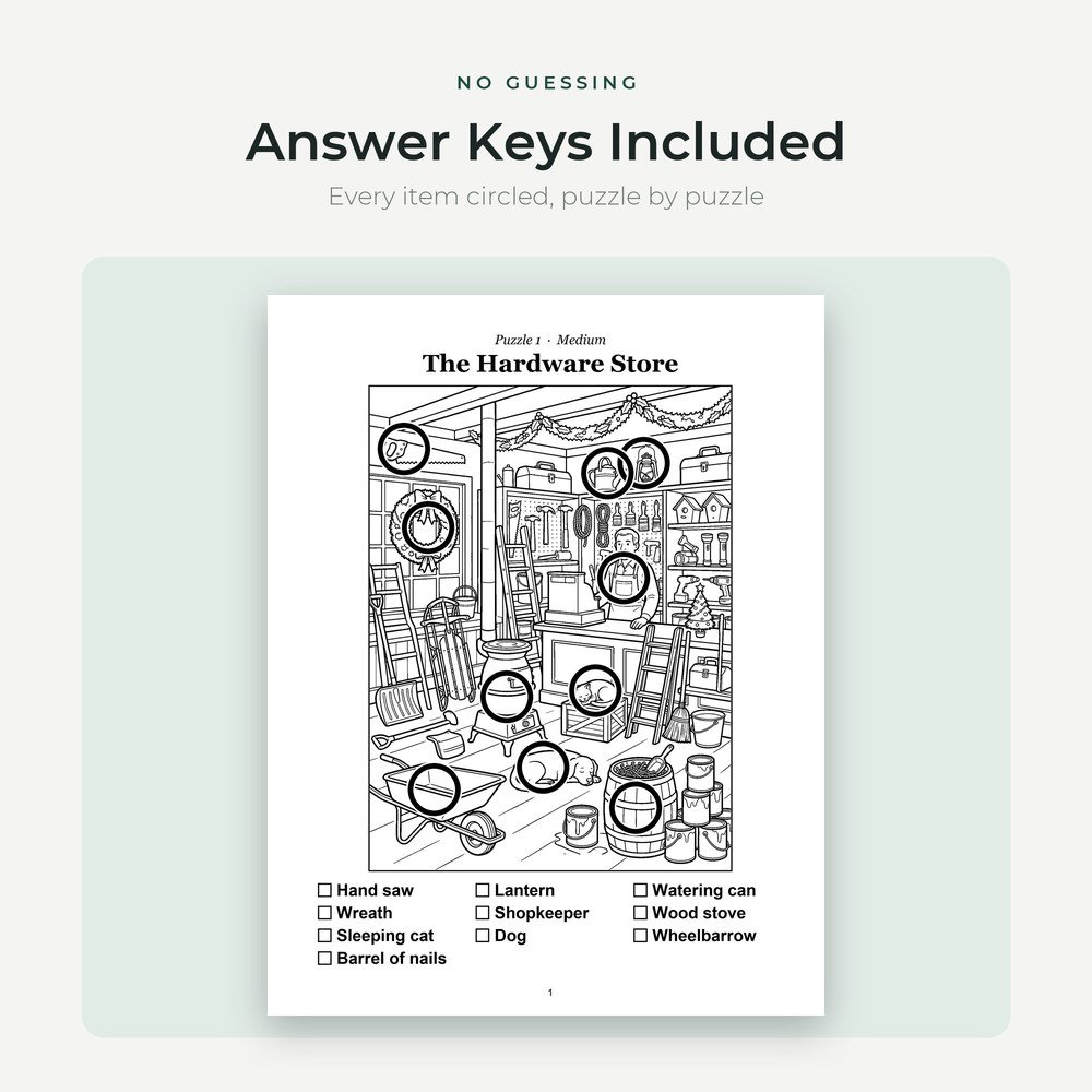 Answer key with every hidden item circled